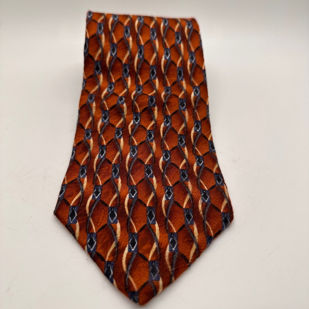 Mens Nordstrom 325 Series Silk Tie Orange Geometric Pattern Hand Made USA Office